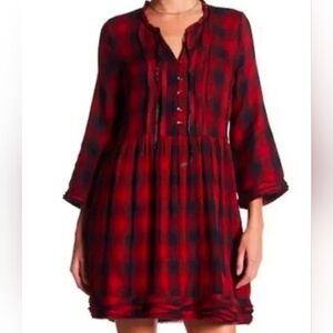 WILLIAM RAST Red & Black Tartan Plaid Long-Sleeve Dress Sz Large